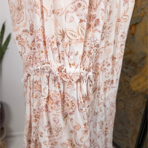 Boho Floral Peasant Top Cream Rayon Tie Front Status by Chenault Fairycore M - Picture 6 of 8